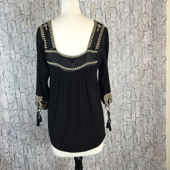 Lucky Brand peasant top, 3/4 sleeves w/tassels - Picture 2 of 3